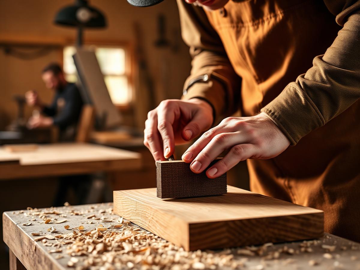 Artisan travaillant le bois dans l'atelier MAKOTO WOOD FURNITURE